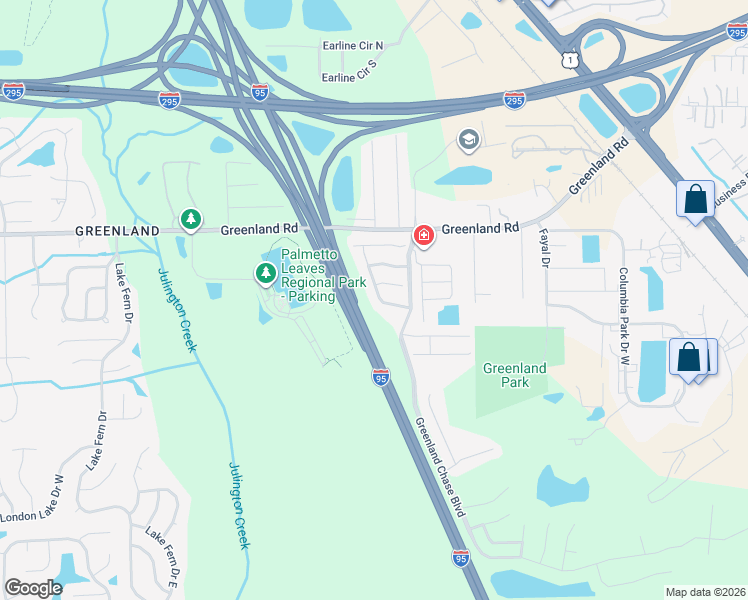 map of restaurants, bars, coffee shops, grocery stores, and more near 11802 Templeton Road in Jacksonville