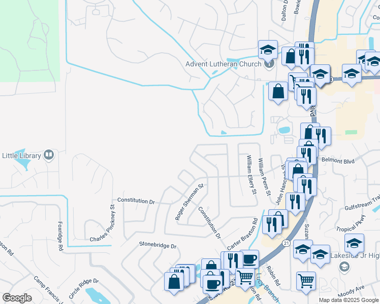 map of restaurants, bars, coffee shops, grocery stores, and more near 542 Lewis Morris Street in Orange Park