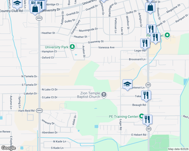 map of restaurants, bars, coffee shops, grocery stores, and more near 334 Cobb Road in Lake Charles