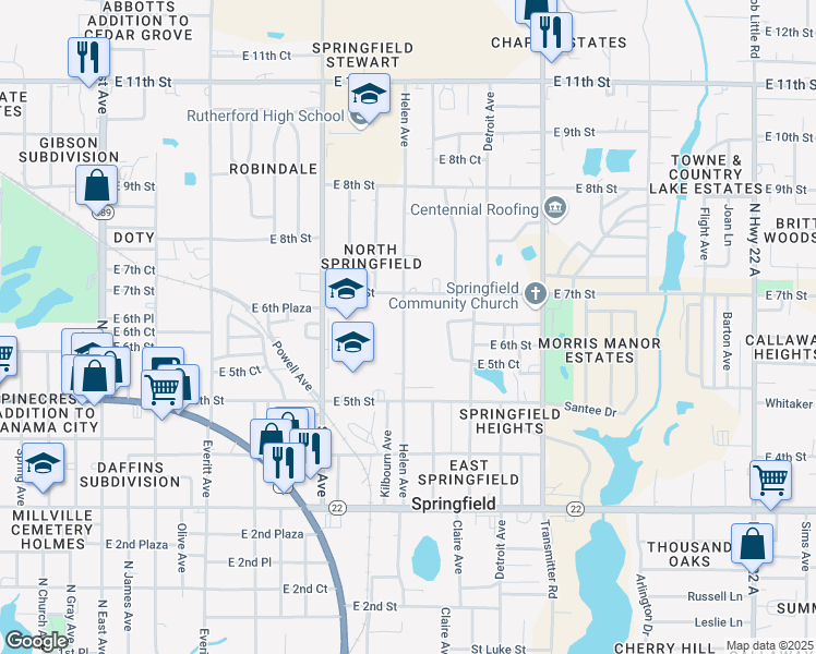 map of restaurants, bars, coffee shops, grocery stores, and more near 660 Helen Avenue in Panama City
