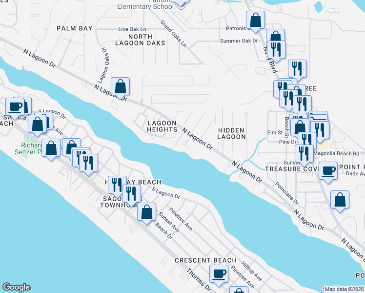 map of restaurants, bars, coffee shops, grocery stores, and more near 6903 North Lagoon Drive in Panama City Beach