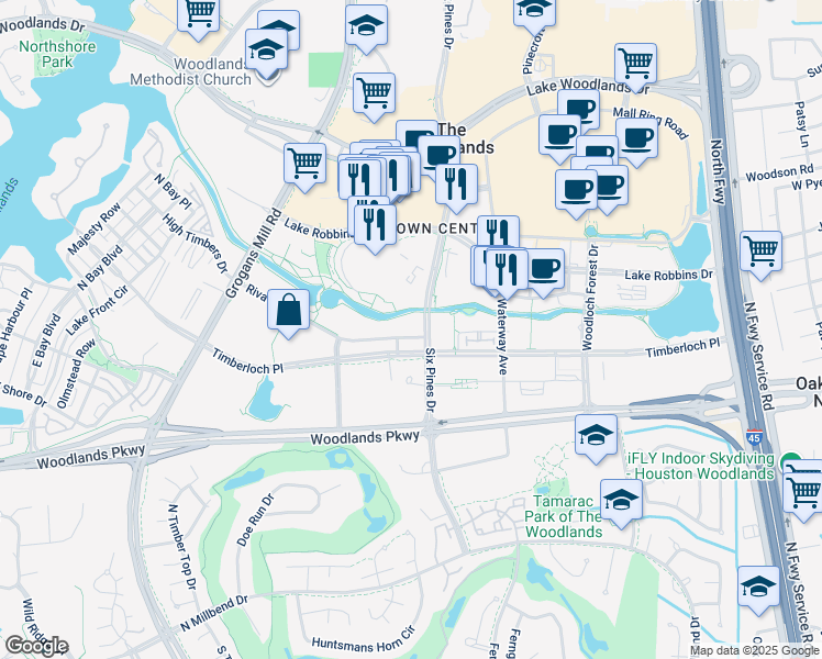 map of restaurants, bars, coffee shops, grocery stores, and more near 18 Riva Row in Spring