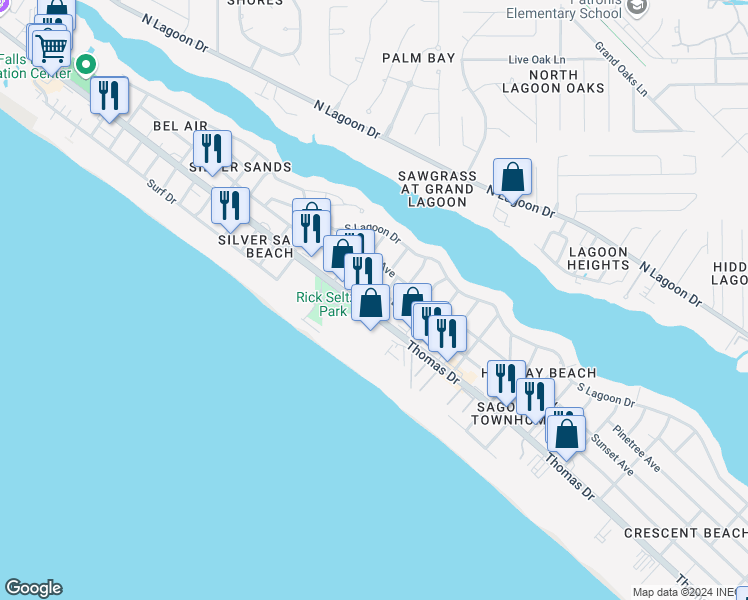 map of restaurants, bars, coffee shops, grocery stores, and more near 7210 Thomas Drive in Panama City Beach