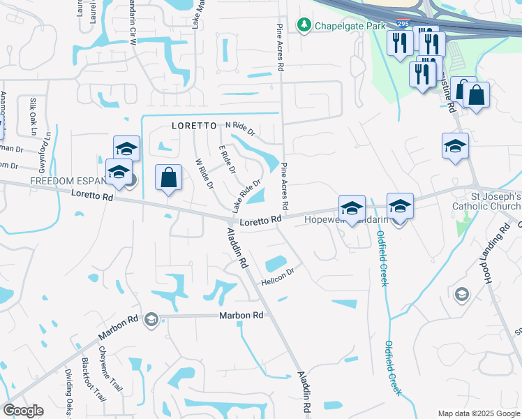map of restaurants, bars, coffee shops, grocery stores, and more near 3737 Loretto Road in Jacksonville
