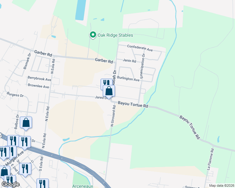 map of restaurants, bars, coffee shops, grocery stores, and more near 231 Jared Drive in Broussard