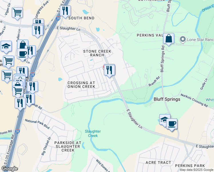 map of restaurants, bars, coffee shops, grocery stores, and more near 9419 Rowlands Sayle Road in Austin