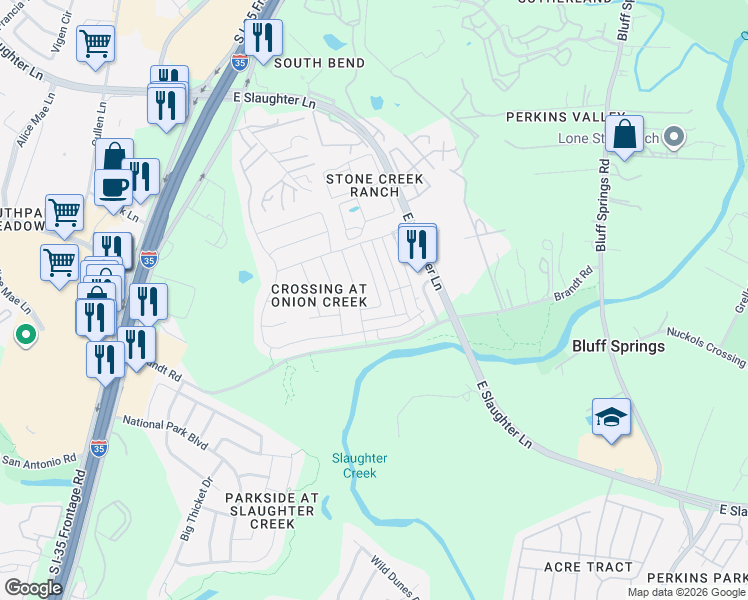 map of restaurants, bars, coffee shops, grocery stores, and more near 9401 Brandts Wood Street in Austin