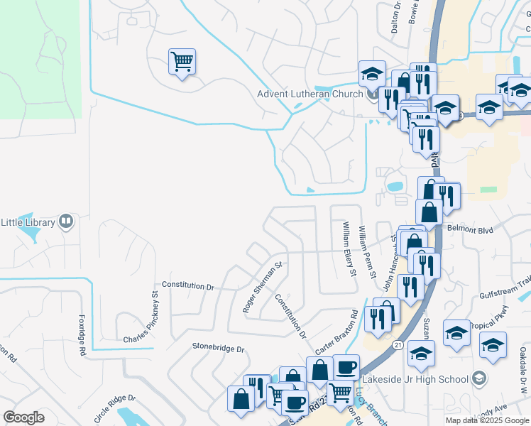 map of restaurants, bars, coffee shops, grocery stores, and more near 540 Lewis Morris Street in Orange Park