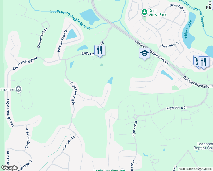 map of restaurants, bars, coffee shops, grocery stores, and more near 1434 Shadow Creek Drive in Orange Park