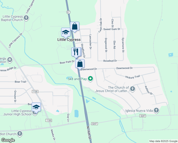 map of restaurants, bars, coffee shops, grocery stores, and more near 6415 Rosewood Drive in Orange
