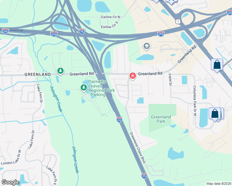 map of restaurants, bars, coffee shops, grocery stores, and more near 11802 Templeton Road in Jacksonville