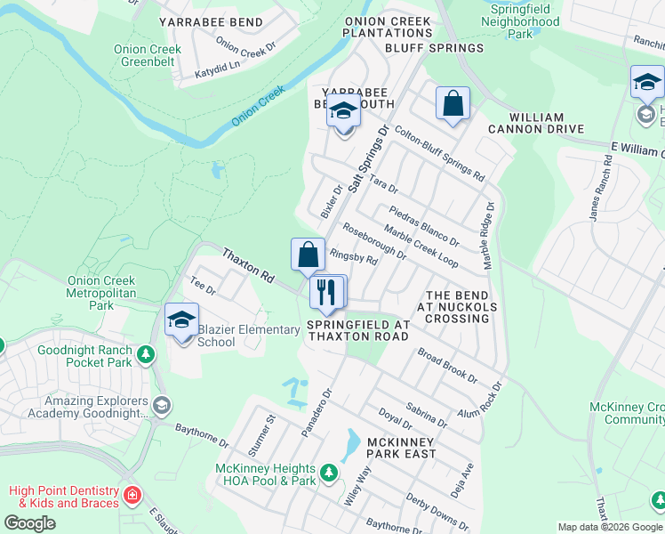 map of restaurants, bars, coffee shops, grocery stores, and more near 6206 Ken Caryl Drive in Austin