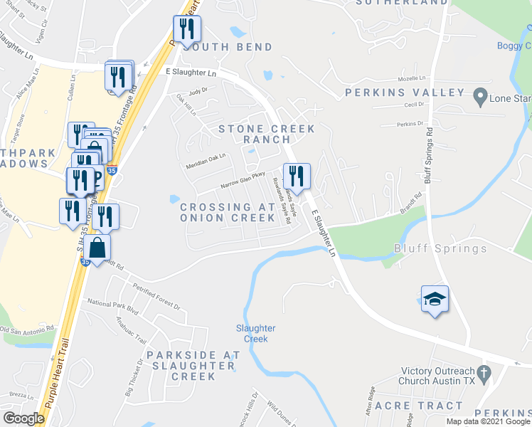 map of restaurants, bars, coffee shops, grocery stores, and more near 9312 Brandts Wood Street in Austin