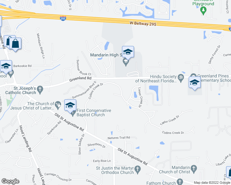 map of restaurants, bars, coffee shops, grocery stores, and more near 4917 Sumner Creek Drive in Jacksonville