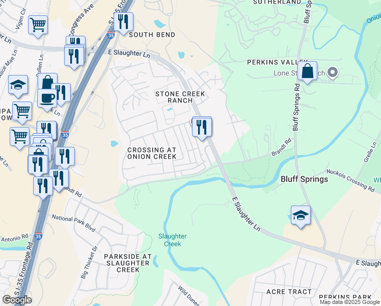 map of restaurants, bars, coffee shops, grocery stores, and more near 9402 Rowlands Sayle Road in Austin