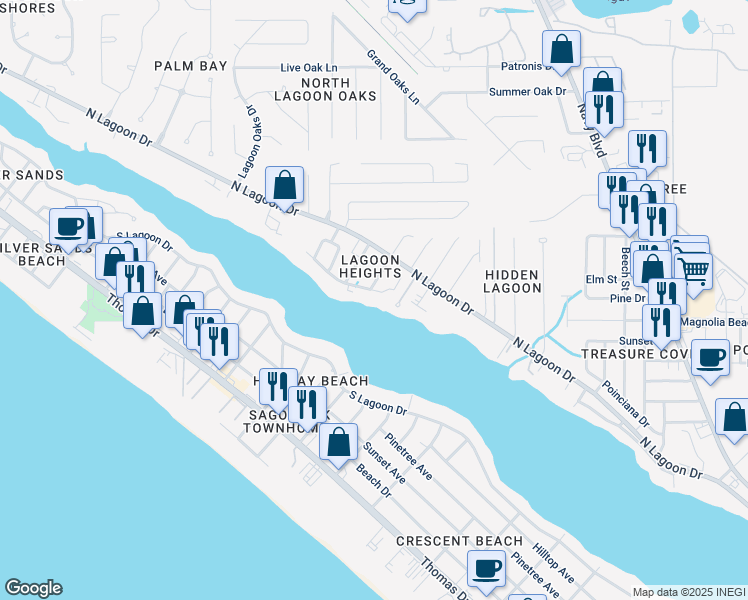 map of restaurants, bars, coffee shops, grocery stores, and more near 7107 Lagoon Drive in Panama City Beach