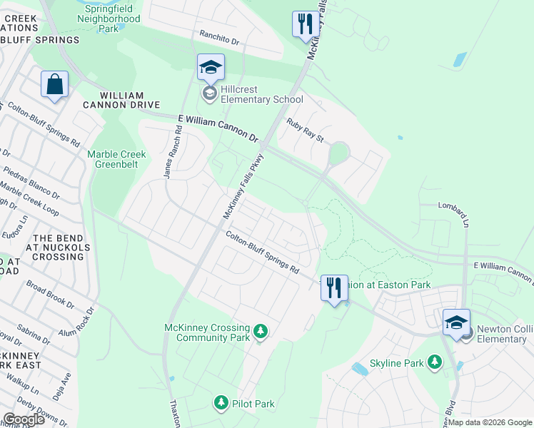 map of restaurants, bars, coffee shops, grocery stores, and more near 7408 Chesapeake Rail Lane in Austin