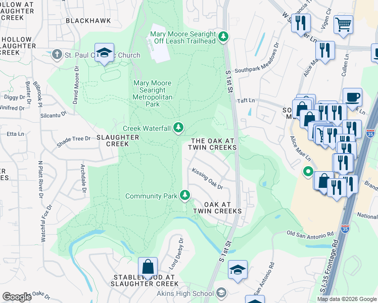 map of restaurants, bars, coffee shops, grocery stores, and more near 400 Chinese Elm Court in Austin