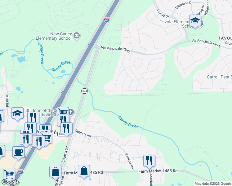 map of restaurants, bars, coffee shops, grocery stores, and more near 18984 Cicerone Court in New Caney