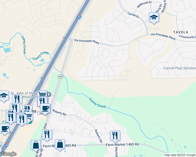 map of restaurants, bars, coffee shops, grocery stores, and more near 19002 Cicerone Court in New Caney