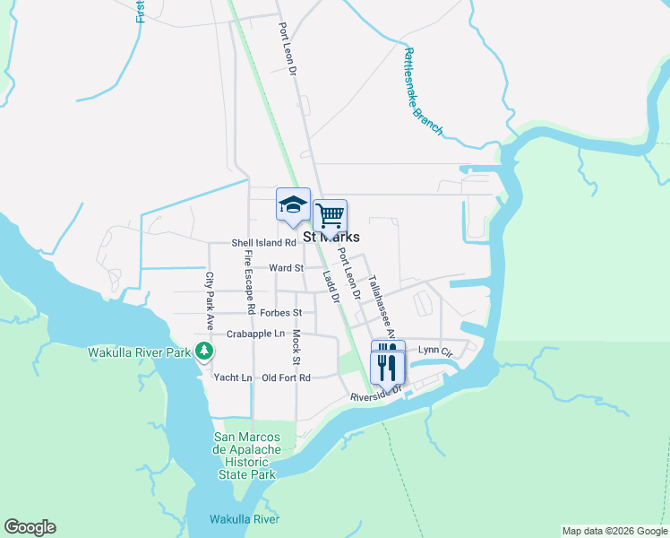 map of restaurants, bars, coffee shops, grocery stores, and more near 756 Port Leon Drive in Saint Marks