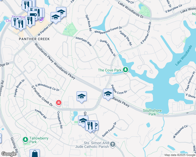 map of restaurants, bars, coffee shops, grocery stores, and more near 35 Reflection Point in Spring