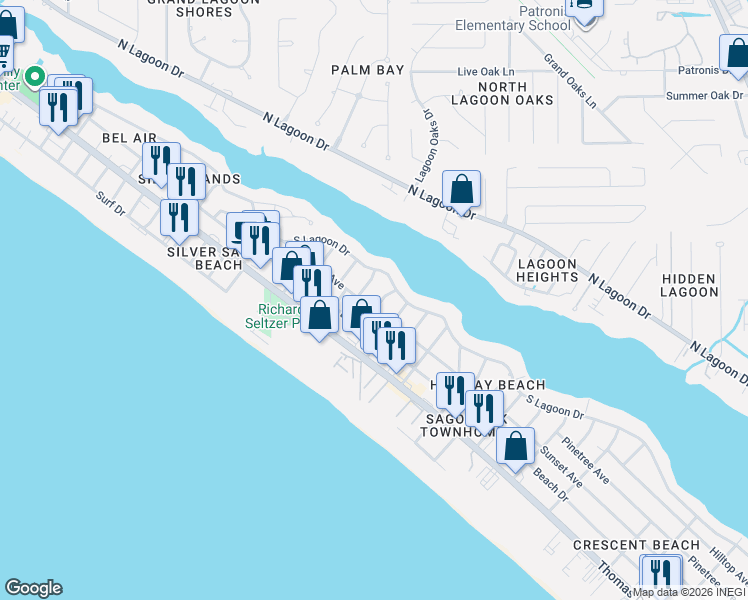 map of restaurants, bars, coffee shops, grocery stores, and more near 7115 Sunset Avenue in Panama City Beach