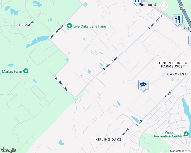 map of restaurants, bars, coffee shops, grocery stores, and more near 1042 Goodson Loop in Pinehurst