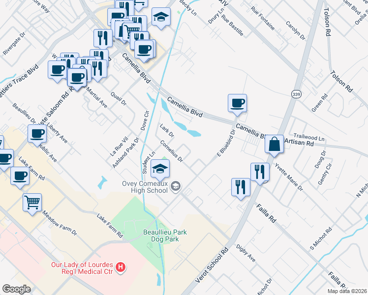 map of restaurants, bars, coffee shops, grocery stores, and more near 109 Pigeon Loop in Lafayette