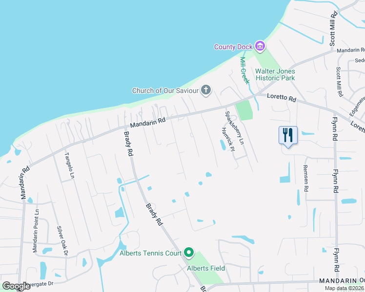 map of restaurants, bars, coffee shops, grocery stores, and more near 11664 Village Lane in Jacksonville
