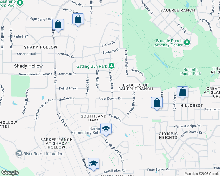 map of restaurants, bars, coffee shops, grocery stores, and more near 3000 Shoot Out Court in Austin
