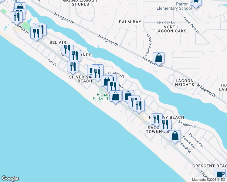 map of restaurants, bars, coffee shops, grocery stores, and more near 7327 Sunset Avenue in Panama City Beach