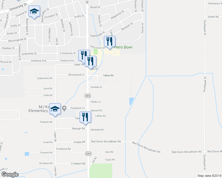 map of restaurants, bars, coffee shops, grocery stores, and more near 806 Sundale Drive in Lake Charles