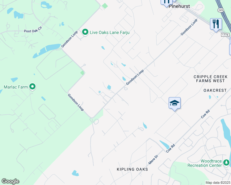 map of restaurants, bars, coffee shops, grocery stores, and more near 1042 Goodson Loop in Pinehurst