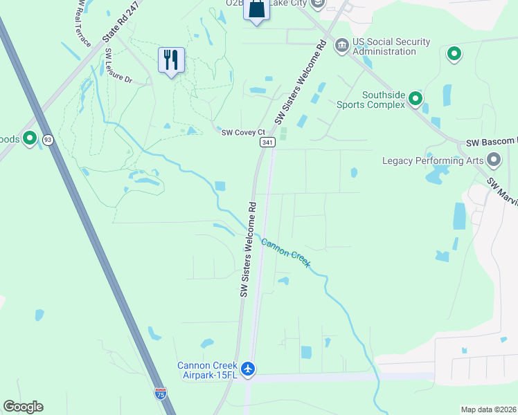 map of restaurants, bars, coffee shops, grocery stores, and more near 1703 Southwest Sisters Welcome Road in Lake City