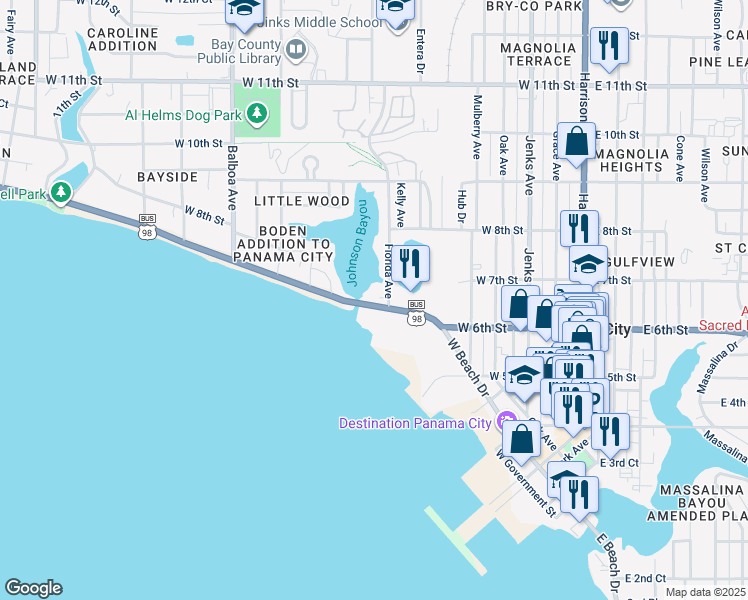 map of restaurants, bars, coffee shops, grocery stores, and more near 648 Florida Avenue in Panama City