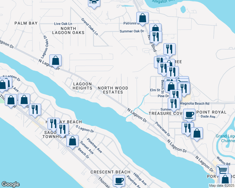 map of restaurants, bars, coffee shops, grocery stores, and more near 3716 Tiki Drive in Panama City Beach