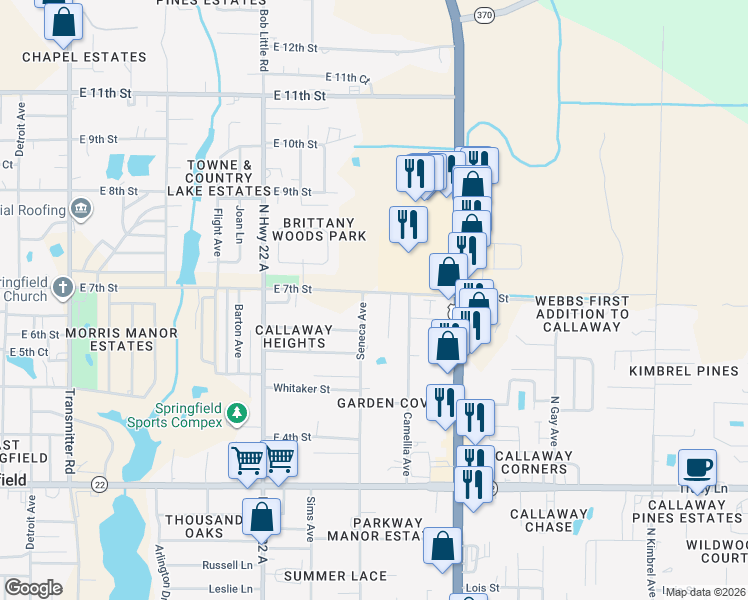 map of restaurants, bars, coffee shops, grocery stores, and more near 5302 East 7th Street in Panama City