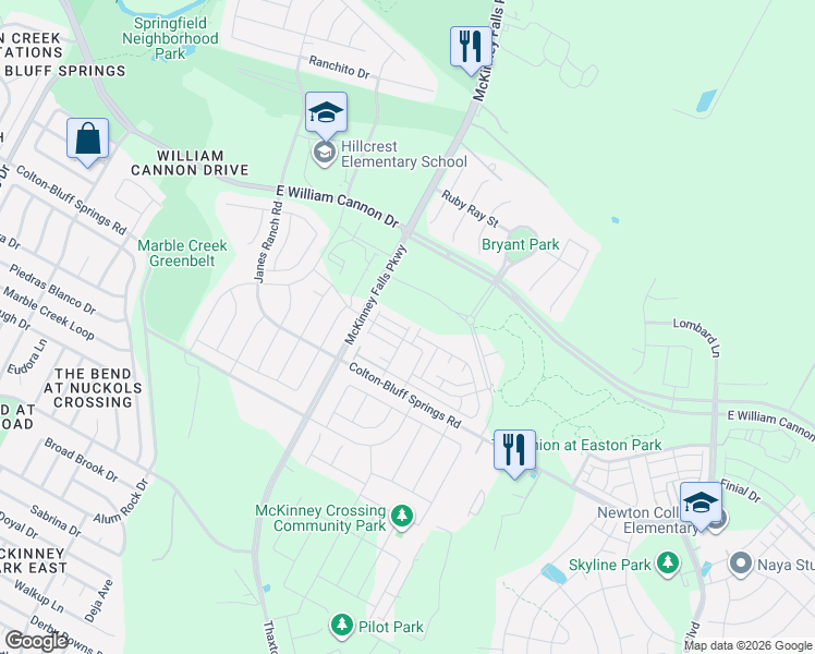 map of restaurants, bars, coffee shops, grocery stores, and more near 7100 Silver Star Lane in Austin