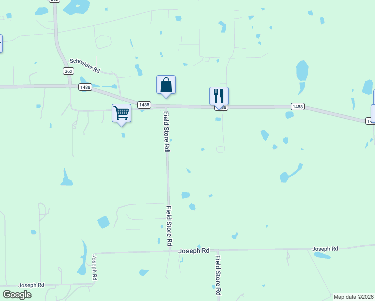 map of restaurants, bars, coffee shops, grocery stores, and more near 27186 Fields Store Road in Waller