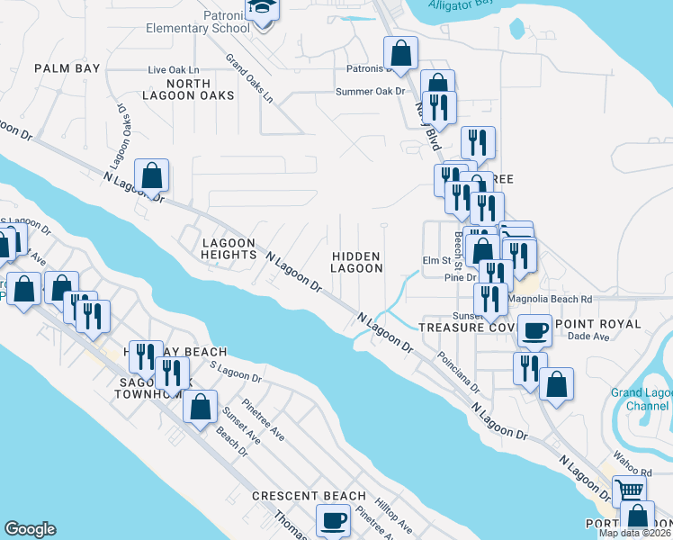 map of restaurants, bars, coffee shops, grocery stores, and more near 3716 Tiki Drive in Panama City Beach