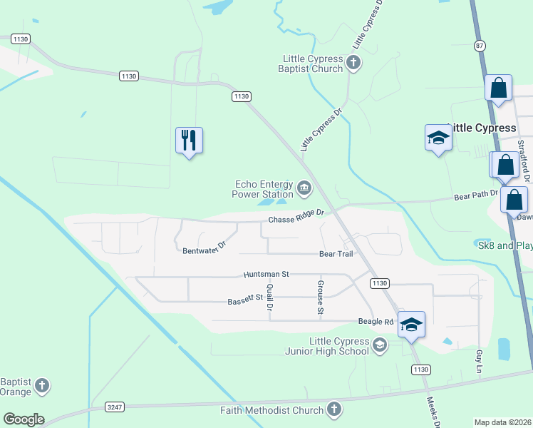 map of restaurants, bars, coffee shops, grocery stores, and more near 2904 Chasse Ridge Drive in Orange