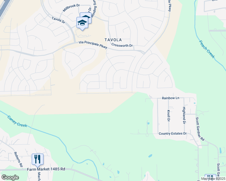 map of restaurants, bars, coffee shops, grocery stores, and more near Rainbow Lane in New Caney
