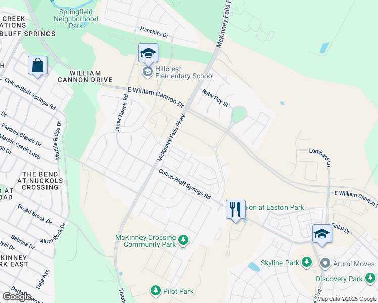 map of restaurants, bars, coffee shops, grocery stores, and more near McKinney Falls Parkway in Austin