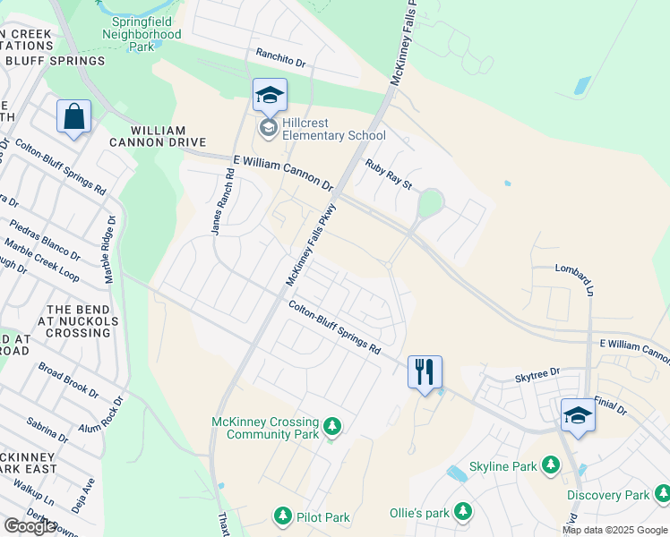 map of restaurants, bars, coffee shops, grocery stores, and more near 7100 Silver Star Lane in Austin