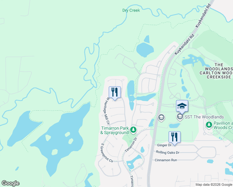 map of restaurants, bars, coffee shops, grocery stores, and more near 27 Butternut Grove Place in Tomball