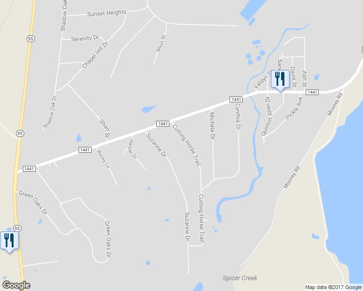 map of restaurants, bars, coffee shops, grocery stores, and more near 128 Cutting Horse Trail in Bastrop