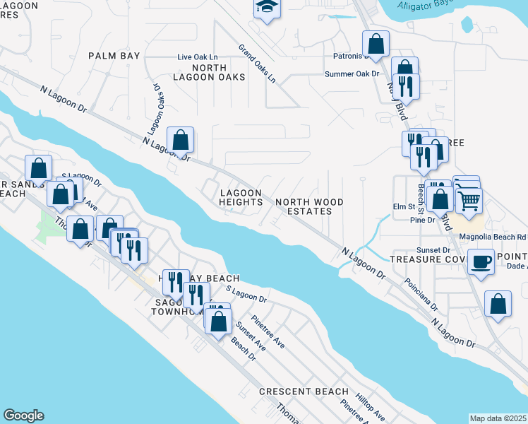 map of restaurants, bars, coffee shops, grocery stores, and more near 3625 Oak Knoll Court in Panama City