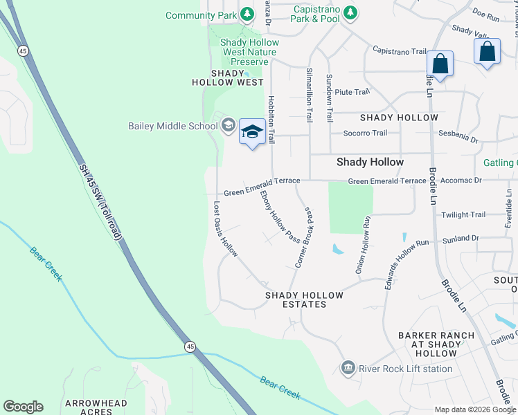 map of restaurants, bars, coffee shops, grocery stores, and more near 3713 Ebony Hollow Pass in Austin