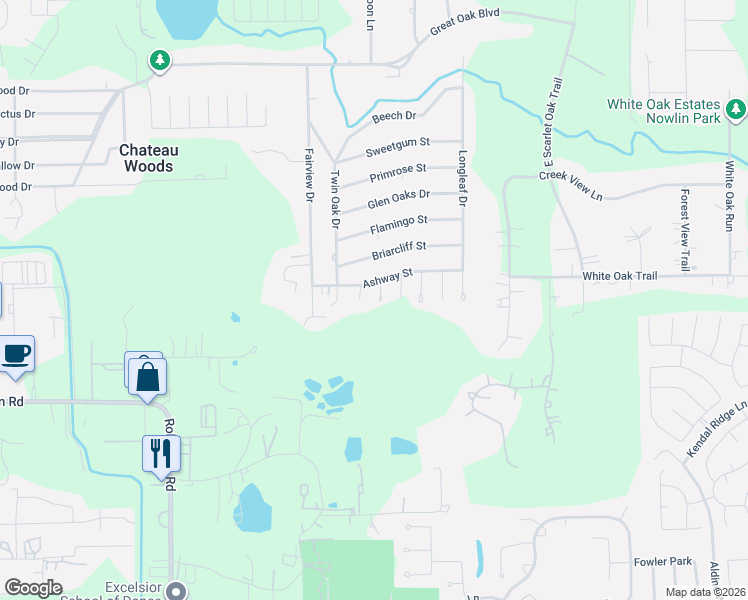 map of restaurants, bars, coffee shops, grocery stores, and more near 10900 Oriole Place in Conroe